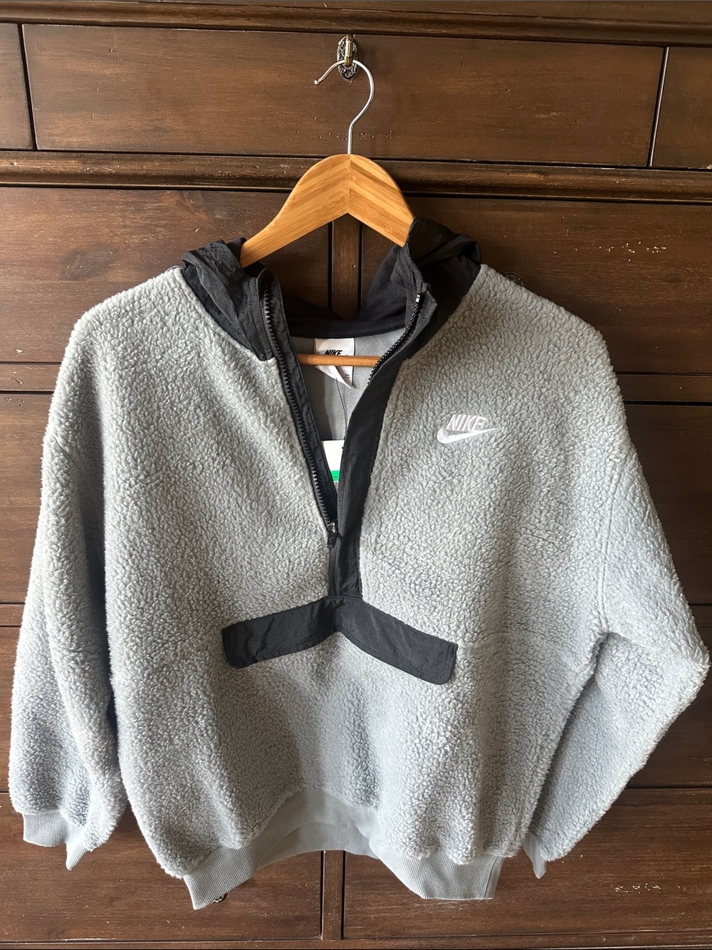 Nike Men’s Light Gray Sherpa Half-Zip Pullover with Black Trim